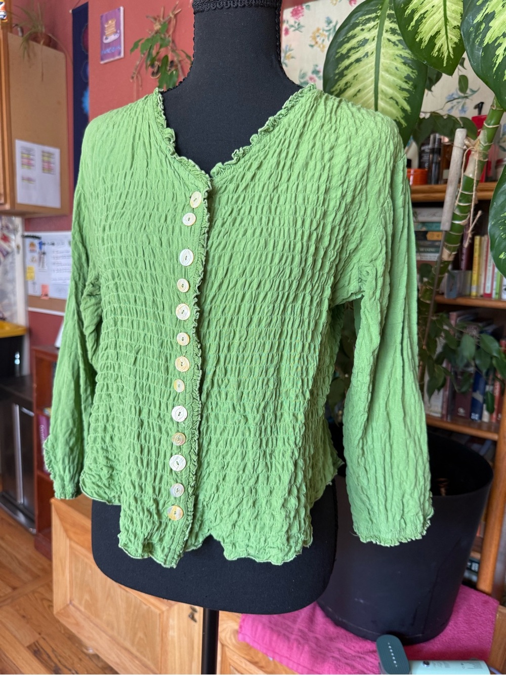 Nomadic Traders Light Green Crinkle Button-Down Top